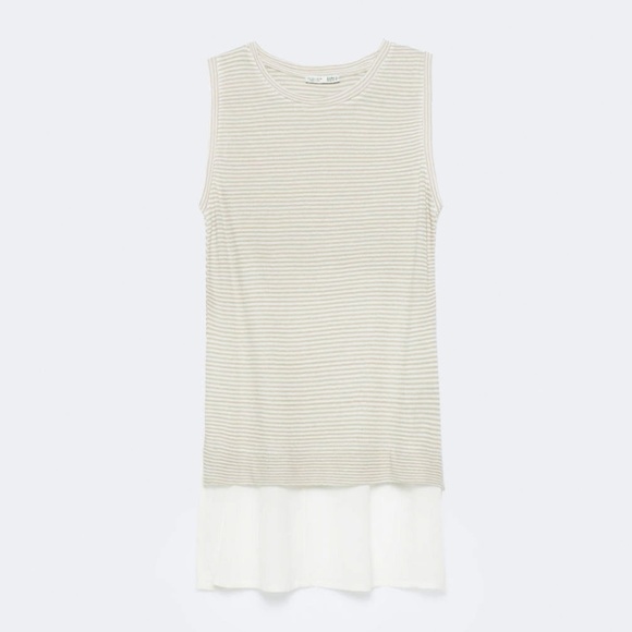 ZARA Asymmetric Hem Contrast Fabric Sleeveless Top - Picture 4 of 9